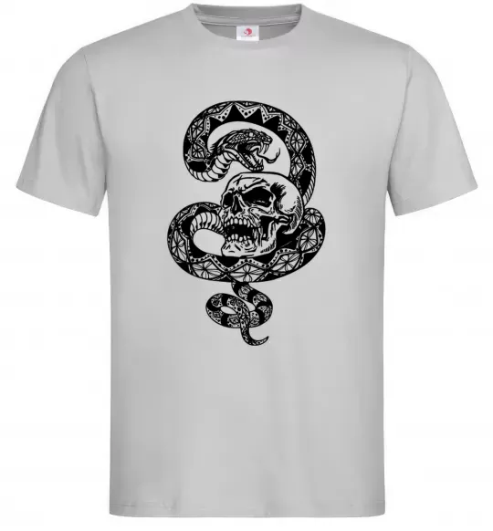 Чоловіча футболка Змія з візерунком і череп Сірий фото