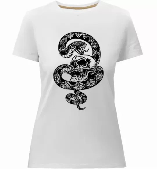 Женская премиум футболка Змія з візерунком і череп Белый фото