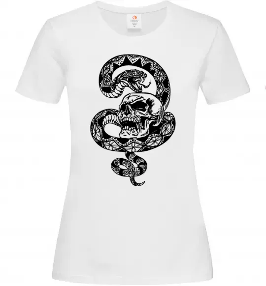 Женская футболка Змія з візерунком і череп Белый фото