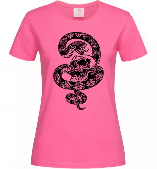 Женская футболка Змія з візерунком і череп Ярко-розовый фото