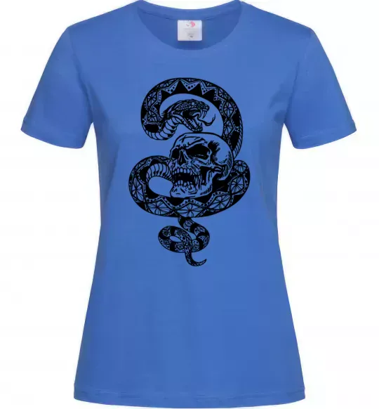 Женская футболка Змія з візерунком і череп Ярко-синий фото