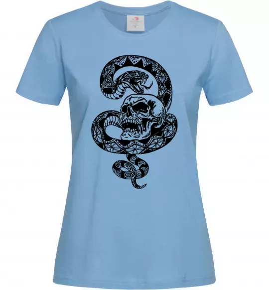 Женская футболка Змія з візерунком і череп Голубой фото