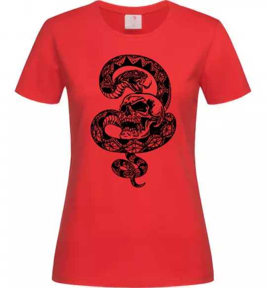 Женская футболка Змія з візерунком і череп Красный фото