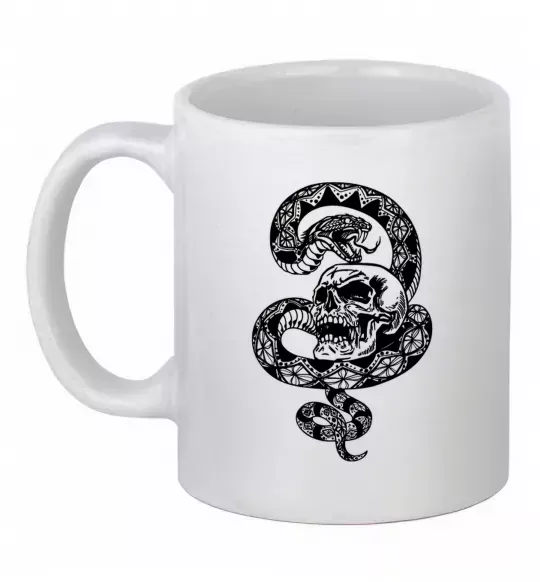 Чашка керамічна Змія з візерунком і череп Білий фото
