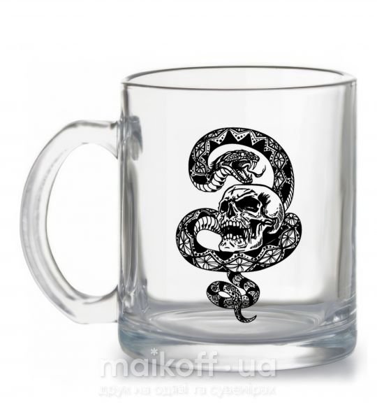 Чашка скляна Змея с узором и череп Прозорий фото