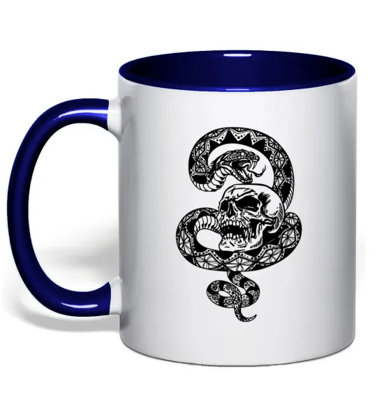 Чашка з кольоровою ручкою Змія з візерунком і череп Глибокий темно-синій фото