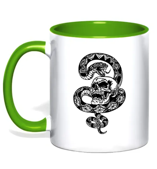 Чашка с цветной ручкой Змія з візерунком і череп Лаймовый фото