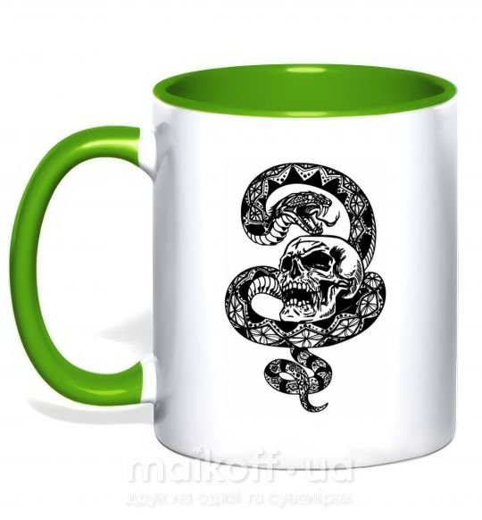 Чашка с цветной ручкой Змея с узором и череп Зеленый фото