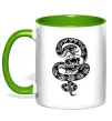 Чашка з кольоровою ручкою Змія з візерунком і череп Зелений фото
