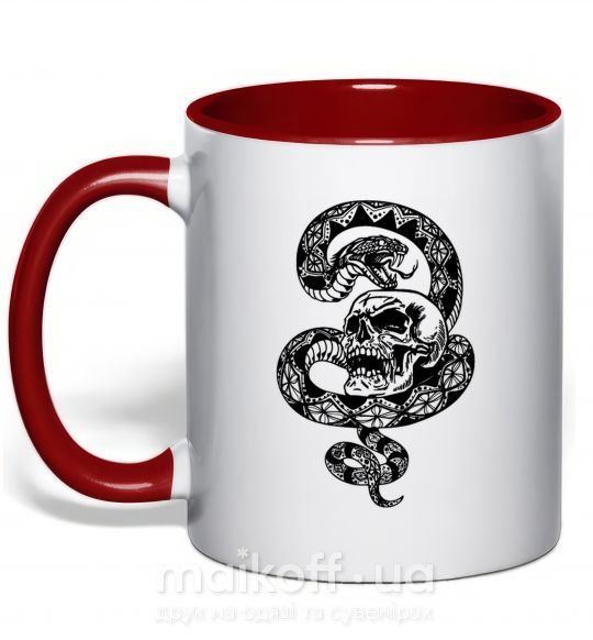 Чашка з кольоровою ручкою Змея с узором и череп Червоний фото