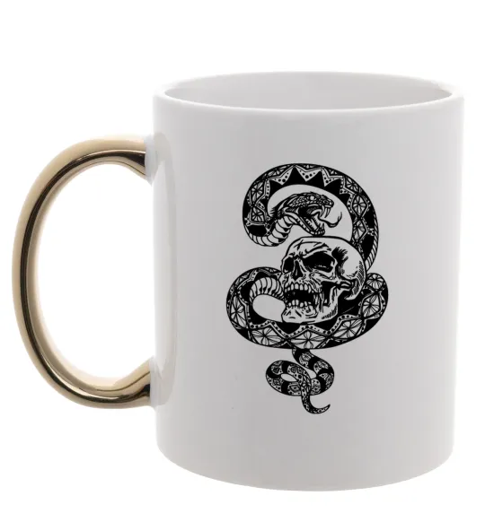 Чашка з кольоровою ручкою Змія з візерунком і череп Золото фото