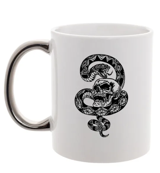Чашка з кольоровою ручкою Змія з візерунком і череп Срібло фото
