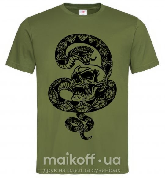 Чоловіча футболка Змея с узором и череп Оливковий фото