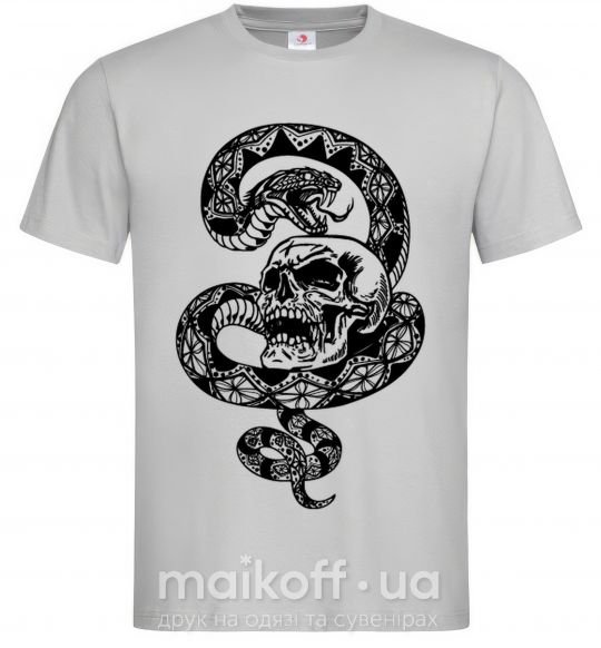Мужская футболка Змея с узором и череп Серый фото
