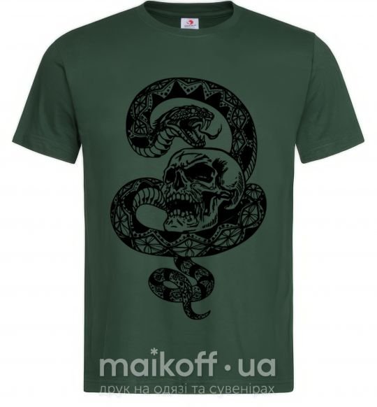 Чоловіча футболка Змея с узором и череп Темно-зелений фото