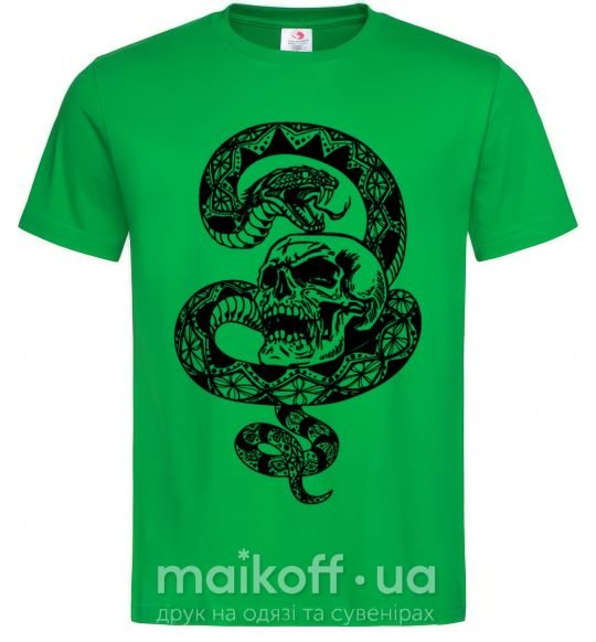 Мужская футболка Змея с узором и череп Зеленый фото