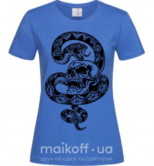 Женская футболка Змея с узором и череп Ярко-синий фото