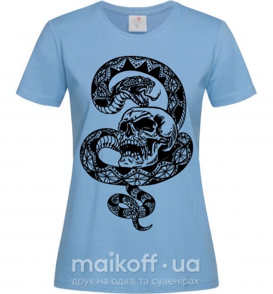 Женская футболка Змея с узором и череп Голубой фото