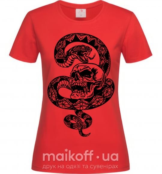 Женская футболка Змея с узором и череп Красный фото