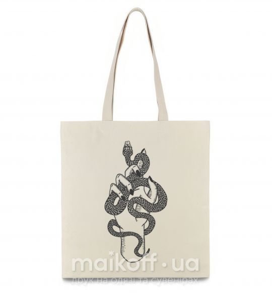 Еко-сумка Женская рука со змеей Бежевий фото