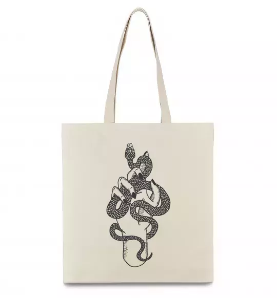 Еко-сумка Жіноча рука зі змією Бежевий фото