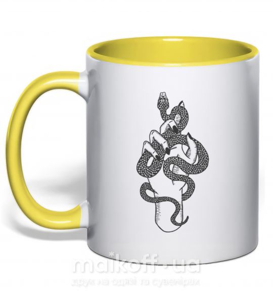 Чашка с цветной ручкой Женская рука со змеей Солнечно желтый фото