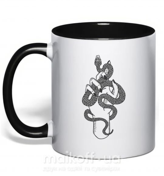 Чашка з кольоровою ручкою Женская рука со змеей Чорний фото
