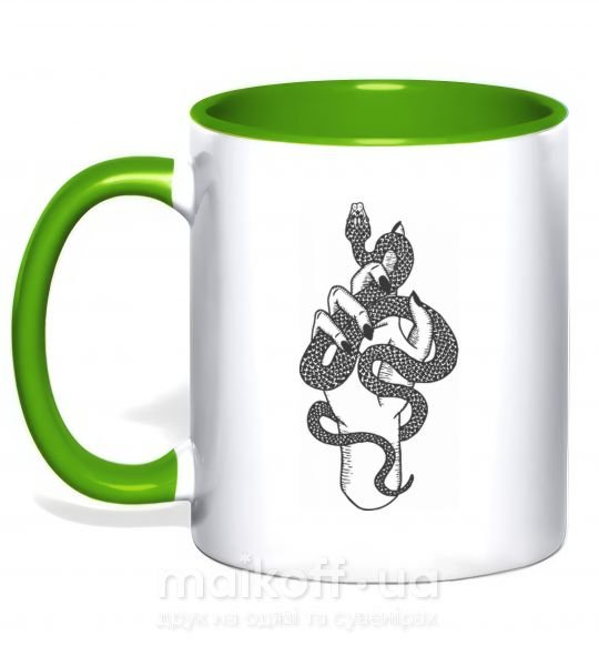 Чашка з кольоровою ручкою Женская рука со змеей Зелений фото