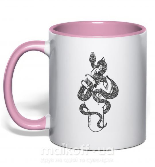 Чашка с цветной ручкой Женская рука со змеей Нежно розовый фото