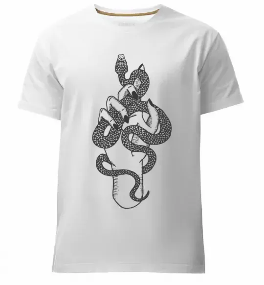 Мужская премиум футболка Жіноча рука зі змією Белый фото