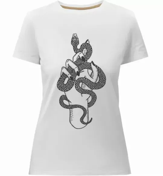 Женская премиум футболка Жіноча рука зі змією Белый фото