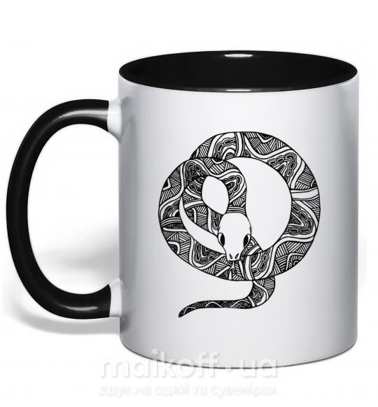 Чашка з кольоровою ручкою Змея круг Чорний фото
