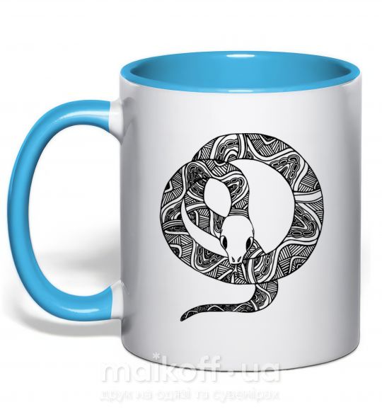 Чашка с цветной ручкой Змея круг Голубой фото