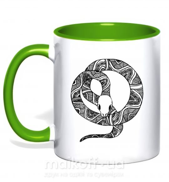 Чашка з кольоровою ручкою Змея круг Зелений фото