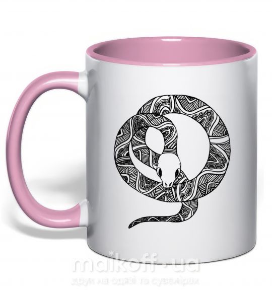 Чашка з кольоровою ручкою Змея круг Ніжно рожевий фото