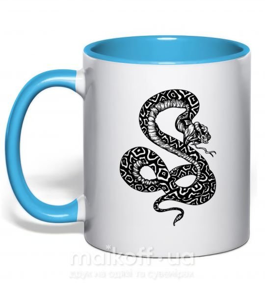 Чашка з кольоровою ручкою Гремучая змея Блакитний фото