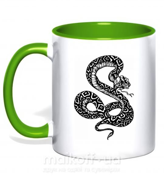 Чашка з кольоровою ручкою Гремучая змея Зелений фото