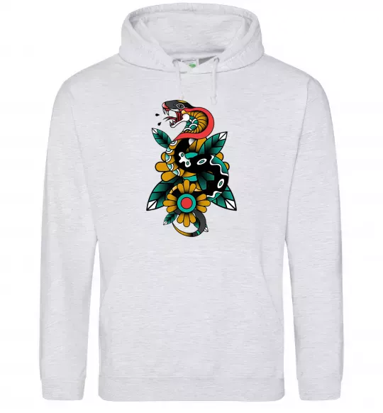 Чоловіча толстовка (худі) Змія на листках Сірий меланж фото