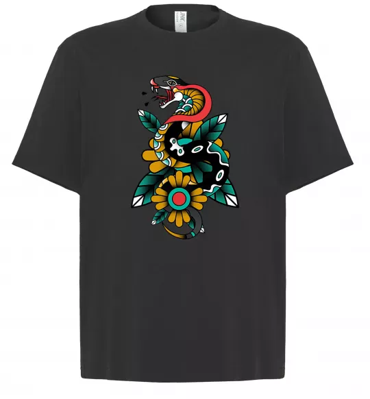 Футболка Оверсайз Змія на листках Черный фото