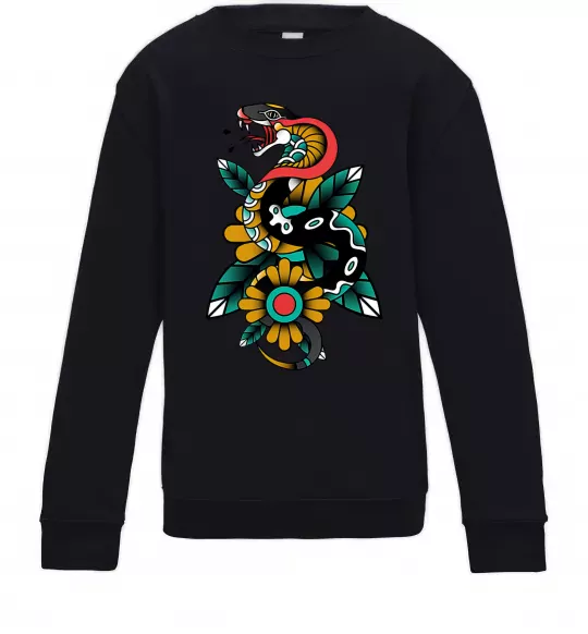 Детский Свитшот Змія на листках Черный фото