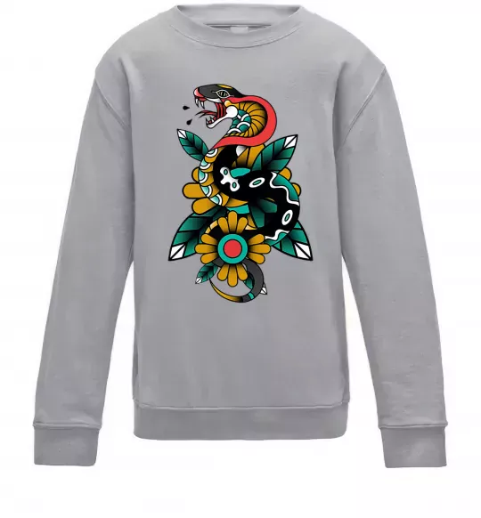 Детский Свитшот Змія на листках Серый меланж фото