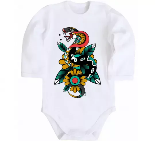 Детский боди Змія на листках Белый фото