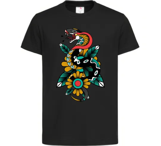 Дитяча футболка Змія на листках Чорний фото