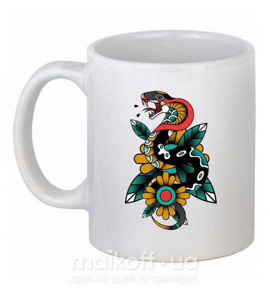 Чашка керамическая Змея на листиках Белый фото