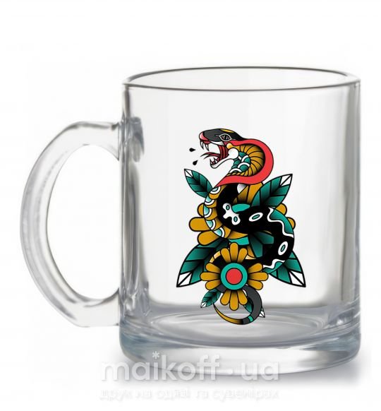 Чашка скляна Змея на листиках Прозорий фото