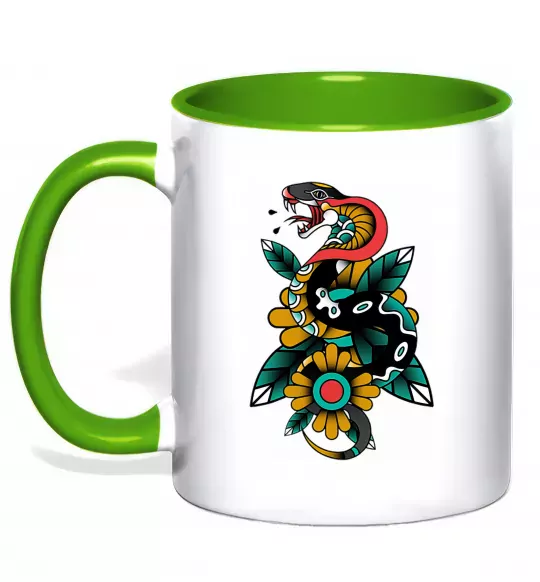 Чашка з кольоровою ручкою Змія на листках Зелений фото