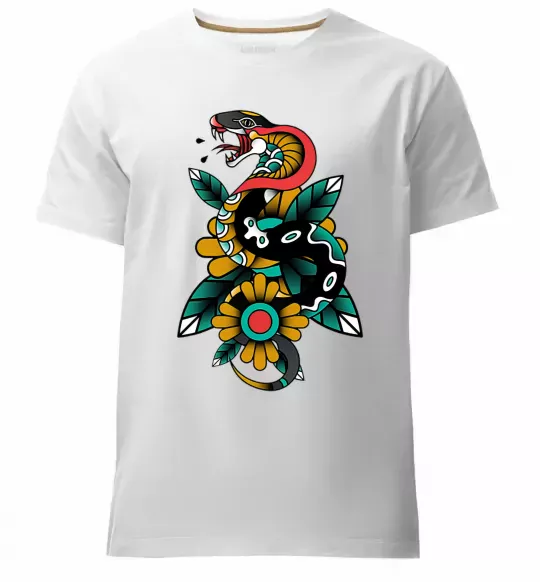 Мужская премиум футболка Змія на листках Белый фото