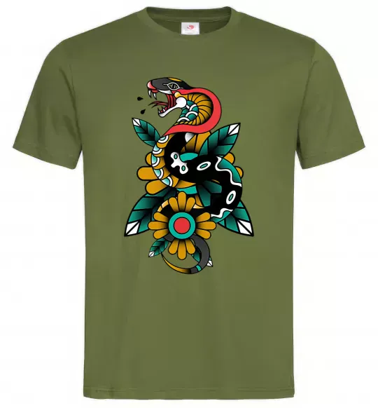 Чоловіча футболка Змія на листках Оливковий фото