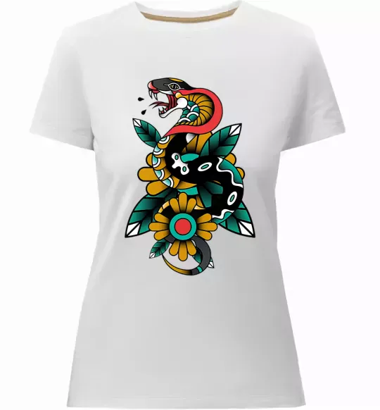 Женская премиум футболка Змія на листках Белый фото