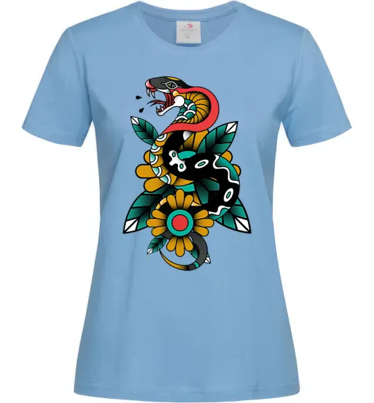 Женская футболка Змія на листках Голубой фото